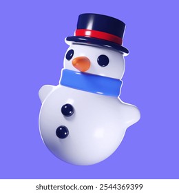 3d vector illustration of cute minimalistic snowman character in a hat.