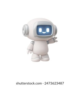 3D vector illustration depicting a friendly robot character raising his hand to say hello. A cute artificial intelligence mascot, perfect for the user interface.