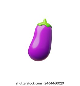 3D vector illustration of eggplant. Realistic whole purple eggplant in cartoon style, perfect for vegetarian food icons and design. Cartoon style on isolated background.