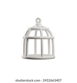 A 3D vector illustration of an empty birdcage, designed with clean lines and a modern, minimalist style.