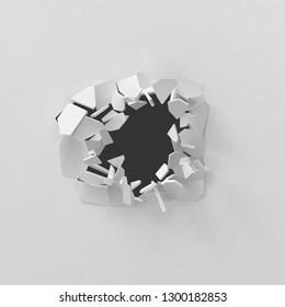 3d vector illustration of exploding white wall. hole on center. suitable for banner, ad or other way usages.