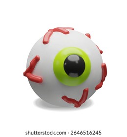 3D-Vektorgrafik eines Augapfels mit sichtbaren roten Blutgefäßen rechts. Stilisiertes Anatomie-Element für Bildungs-, Gesundheits- und ophthalmologische visuelle Inhalte.