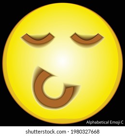3D Vector illustration faces of alphabetical cartoon with the shape of mouth like a letter C. Alphabetical emoji C.