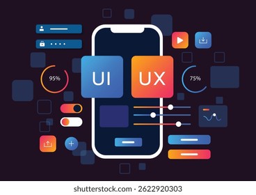 3D Vector illustration of flat style UI or UX design.