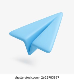 3D vector illustration of a floating blue paper plane, symbolizing message, communication, sending, or startup concept.