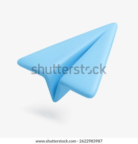 3D vector illustration of a floating blue paper plane, symbolizing message, communication, sending, or startup concept.