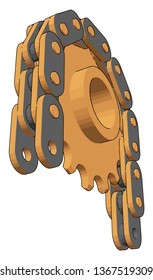 3D vector illustration of  a free wheel and chain white background