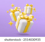 3D Vector illustration gift box. Christmas, new year, sale, shopping. Present box with bows ribbons. Giftbox for valentine, birthday, holiday. 