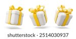 3D Vector illustration gift box. Christmas, new year, sale, shopping. Present box with bows ribbons. Giftbox for valentine, birthday, holiday. 