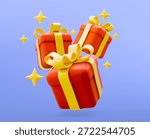 3D Vector illustration gift box. Christmas, new year, sale, shopping. Present box with bows ribbons. Giftbox for valentine, birthday, holiday. 