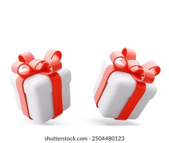 3D Vector illustration gift box. Christmas, new year, sale, shopping. Present box with bows ribbons. Giftbox for valentine, birthday, holiday. 