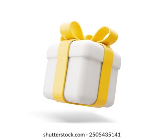 3D Vector illustration gift box. Christmas, new year, sale, shopping. Present box with bows ribbons. Giftbox for valentine, birthday, holiday. 