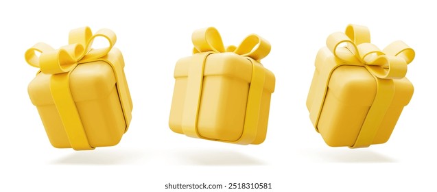 Caja de regalo de Ilustración vectorial 3D. Navidades, año nuevo, venta, compras. Presentar caja con lazos y cintas. Caja de regalo para San Valentín, cumpleaños, vacaciones. 