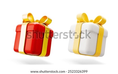 3D Vector illustration gift box. Christmas, new year, sale, shopping. Present box with bows ribbons. Giftbox for valentine, birthday, holiday. 