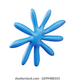 3D vector illustration of a glossy abstract blue flower bud-like shape with soft rounded petals. Minimalistic modern element isolated on white background