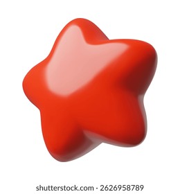 Ilustración vectorial 3D de la estrella roja brillante de cinco puntas. Globo para decoración festiva. Figura de plástico volumétrica con superficie iridiscente. Estilo de dibujos animados. Icono aislado. Representación.