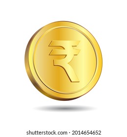 3D Vector illustration of Gold Rupee Coin isolated in white color background. Indian currency symbol.