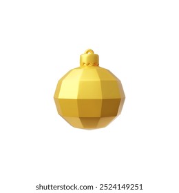 3d vector illustration of a golden polygonal Christmas tree ball on a white background. Traditional festive elements are ideal for New Year's decor