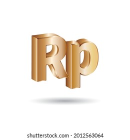 3D Vector illustration of Golden Rupiah sign isolated in white color background. The official currency symbol of Indonesia