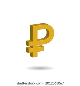 3D Vector illustration of Golden Russian Ruble sign isolated in white color background. The official currency symbol of Russia