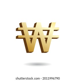 3D Vector illustration of golden won sign isolated in white color background. South Korean Currency symbol.