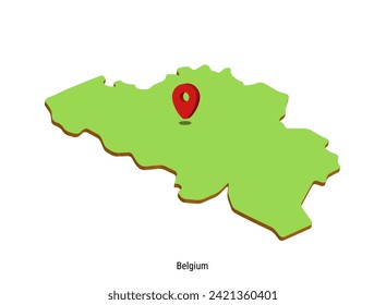 3d vector illustration graphic green color geographical map of Belgium with pointer on capitol