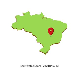 3d vector illustration graphic green color geographical map of Brazil with red pointer icon on capitol