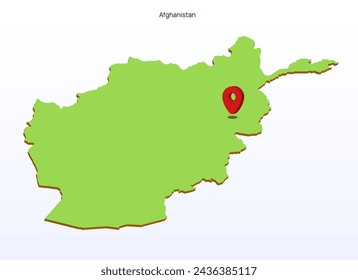 3d vector illustration graphic green color geographical map of Afghanistan with point on Capitol
