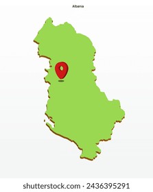 3d vector illustration graphic green color geographical map of Albania with point on Capitol