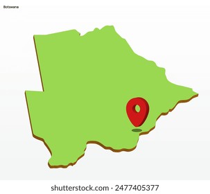 3d vector illustration graphic green color geographical map of Botswana with point on Capitol