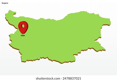 Mapa geográfico de color verde de la Ilustración vectorial 3d de Bulgaria con flecha de puntero en el Sofía