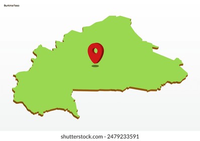 3D Vektorillustration Grafik grün Farbe geographische Karte von Burkina Faso mit Punkt auf Capitol