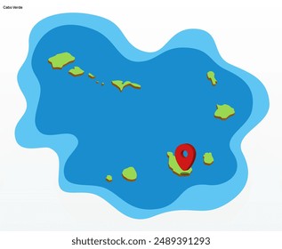 3d vector illustration graphic green color geographical map of Cape Verde with point on Praia Capitol