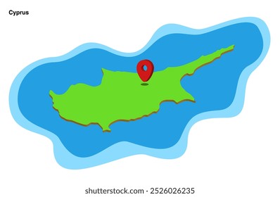 Mapa geográfico de color verde gráfico de Ilustración vectorial 3d de Chipre con flecha de puntero en la Nicosia