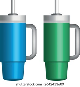 3d vector illustration of green and blue drink bottle isolated, with white background	
