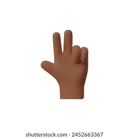3D vector illustration of a hand displaying the number three with fingers, perfect for numeric representations.