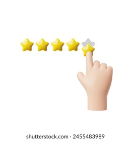 3D vector illustration: hand gesture giving a five star rating, suitable for customer reviews or employee reviews. Perfect icon for interfaces in cartoon style on isolated background.