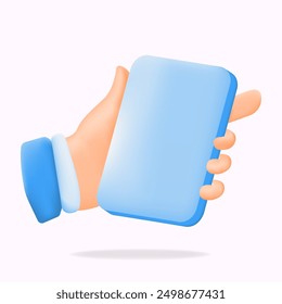 3D vector illustration of a hand holding a smartphone. Perfect for technology, mobile apps and digital communication themes