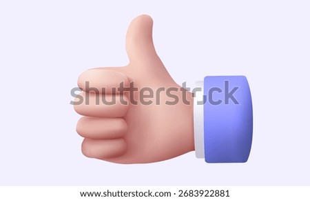 3d vector illustration of hand thumbs up, Hand like, Success and approval, Like, Social media, Like Thumb, Emoji, Emoticon, Cartoon character hand, Banner, Web, Icon, Cartoon minimal style. Eps 10