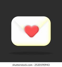 3d vector illustration Heart envelope icon symbolizes love, connection, and communication. Ideal for romantic messages, email marketing, or relationship