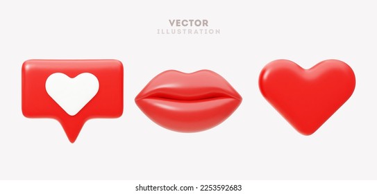 3d vector illustration with heart shape elements. Valentine's day romantic icons