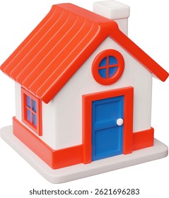 3d vector illustration of house with red roof. Building, real estate, mortgage, credit or investment. Housing. Cartoon style. Isolated background. Rendering. Icon.
