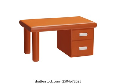 3D vector illustration icon of an office desk with a simple, modern design. The desk is rectangular with rounded corners, featuring two drawers on the right side.