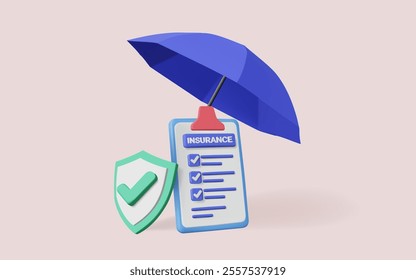 3d vector illustration of Insurance concept. Assurance protection, policy Guarantee business, business Insurance, Insurance life, Health insurance, Finance, Shield, Umbrella, accident. Eps 10