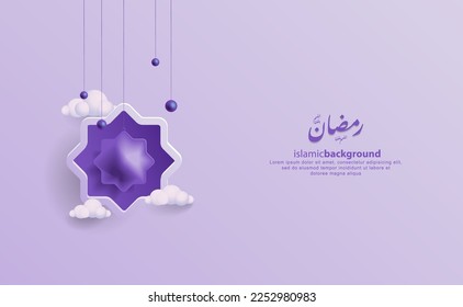 3D Vector Illustration with Islamic Icon and Symbol (Lantern, Arabic Pattern, Cloud and Stars) for Celebration of Eid Fitr, Al-Adha Mubarak, Ramadan Kareem Background Template