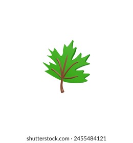 3D vector illustration of a maple leaf, green color. The icon is perfect for autumn concepts. Isolated modern leaf design in cartoon style on white background.