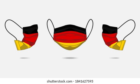 3D Vector illustration of medical face mask with German flag as design. Surgical mask with flag design to protect from Novel corona virus CoVid-19. Medical face for Corona virus outbreak.