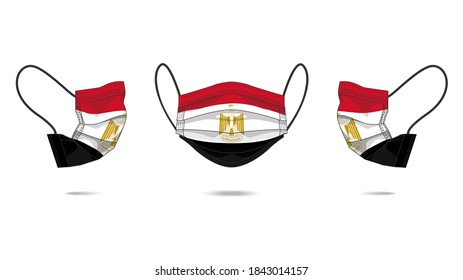 3D Vector illustration of medical face mask with Egypt flag as design. Surgical mask with flag design to protect from Novel corona virus CoVid-19. Medical face for Corona virus outbreak.