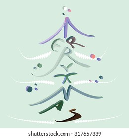 3-D vector illustration of merry xmas greeting in a fir tree shape