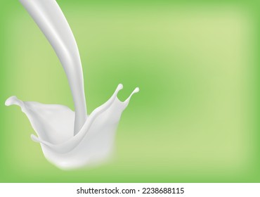 Ilustración vectorial 3D, salpicadura de leche, productos lácteos naturales realistas, yogur o nata. Imprimir, plantilla, elemento de diseño